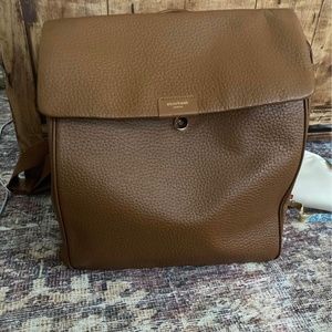 StorkSak St. James Leather Diaper Bag Backpack Cognac